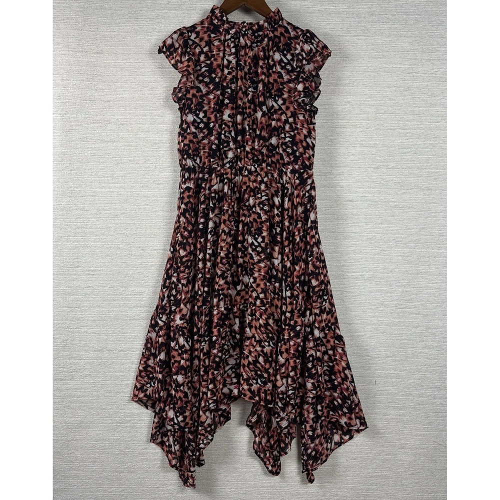 Maurices Medium All Over Animal Print Dress Asymmetrical Hem Ruffle Cap Sleeve